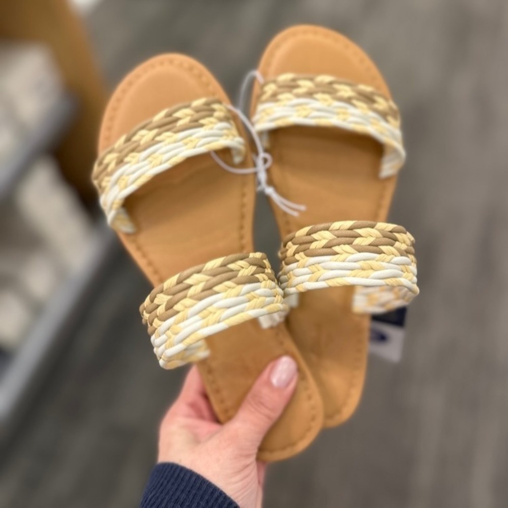 Universal Thread‎ Braided Sandals Slides Woven Straps Tan White Size 8.5 NWT